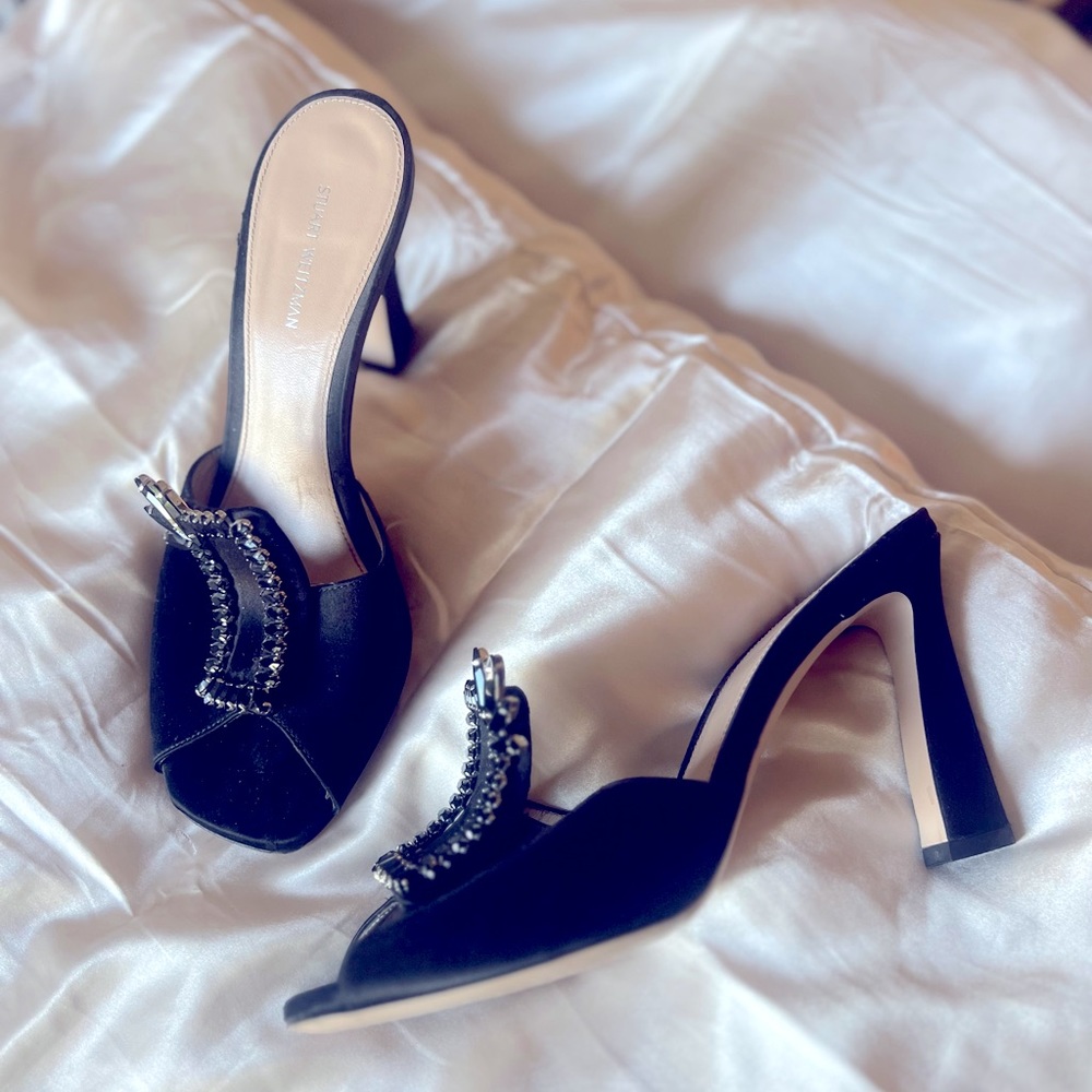 Stuart Weitzman Black Mule with Jewels size 9
